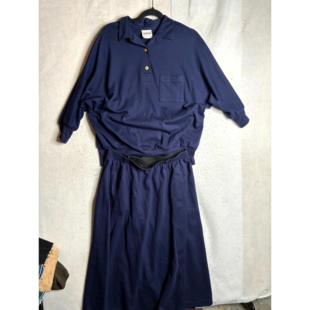 Country Suburbans 2 Piece Top & Skirt Women 16 Navy Stretch Comfort High Waisted